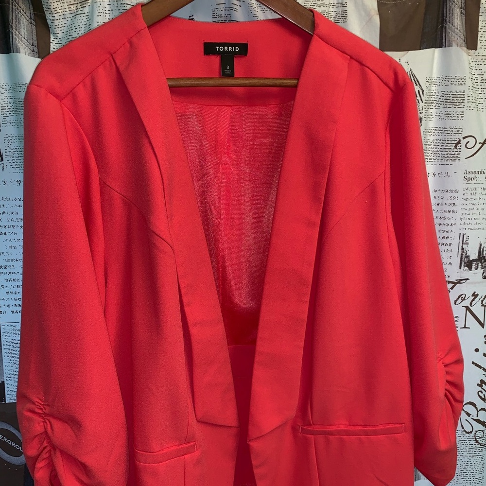 Torrid size 3 hot coral/pink blazer. Never worn.